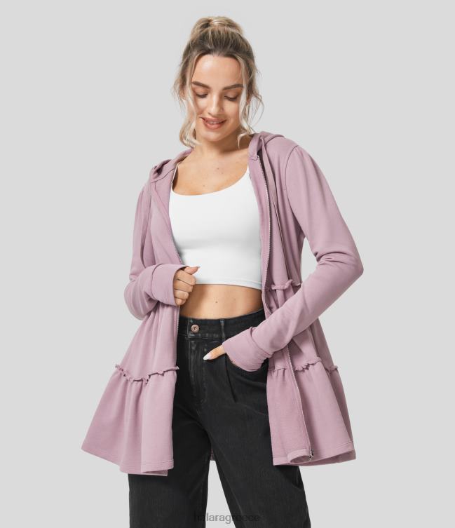 Βαμβακερό μπουφάν με κουκούλα στο πλάι με κορδόνι περίσφιξης γυναίκες Halara 4TH822056 είδη ένδυσης παιώνια βιολετί