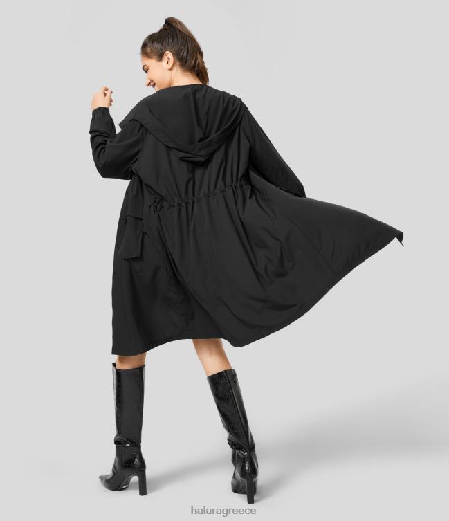 άνετο με κουκούλα κορδόνι περίσφιξης με μέση μπροστινή τσέπη με κουμπάκι παραγάδι μπουφάν φορτίου πεζοπορίας γυναίκες Halara 4TH82267 είδη ένδυσης μαύρος