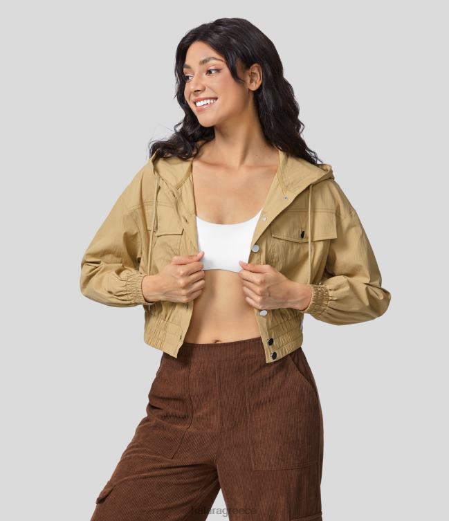 Κουκούλα με κορδόνι περίσφιξης με κουμπάκι τσέπης με κομμένο στρίφωμα casual βαμβακερό μπουφάν γυναίκες Halara 4TH821950 είδη ένδυσης κορυδαλλός