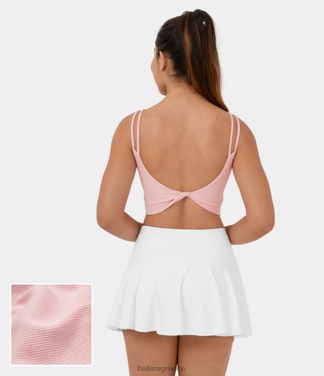 ραβδωτό πλεκτό διπλό λουράκι χωρίς πλάτη στριφτό cropped casual βαμβακερό φανελάκι γυναίκες Halara 4TH821663 είδη ένδυσης ροζ σκυλόξυλο