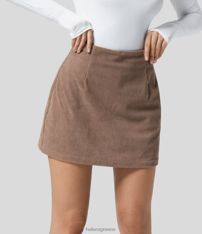 ψηλόμεσο αόρατο φερμουάρ 2-σε-1 μια γραμμή μίνι κοτλέ casual φούστα γυναίκες Halara 4TH82489 είδη ένδυσης καφέ κακάο