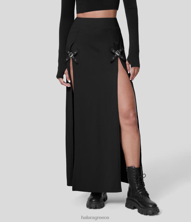 Ψηλόμεση διακοσμητική αγκράφα σπαστή 2 σε 1 maxi casual φούστα γυναίκες Halara 4TH82701 είδη ένδυσης μαύρος