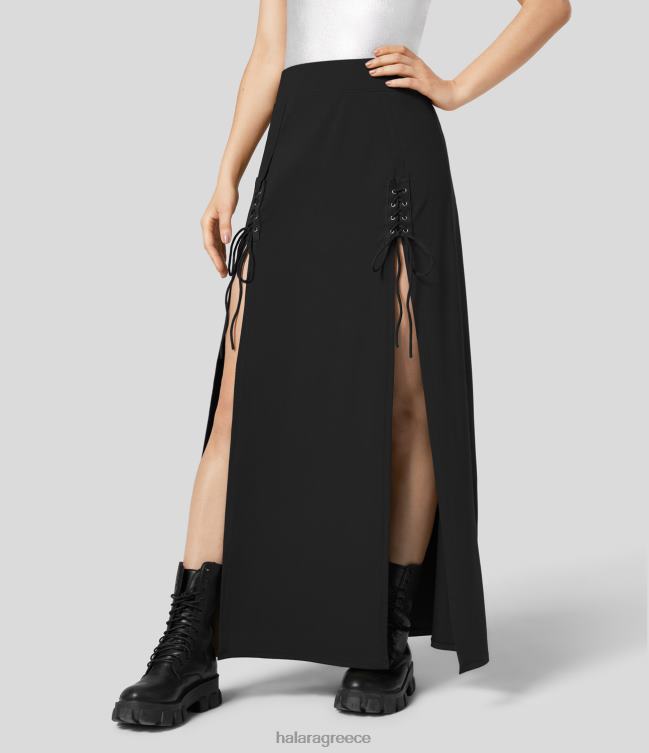 Ψηλόμεση δαντέλα σπαστή 2 σε 1 maxi casual φούστα γυναίκες Halara 4TH82722 είδη ένδυσης μαύρος