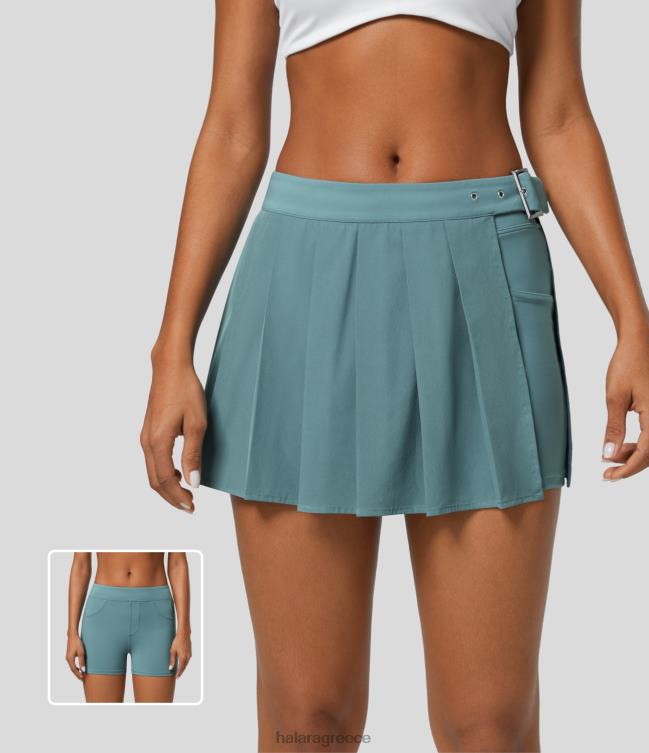 άνετη μεσαία άνοδος ρυθμιζόμενη αγκράφα πτυχωτή 2 τεμαχίων τσεπών μικρο μίνι γρήγορη φούστα casual γυναίκες Halara 4TH82621 είδη ένδυσης πέτρινο μπλε