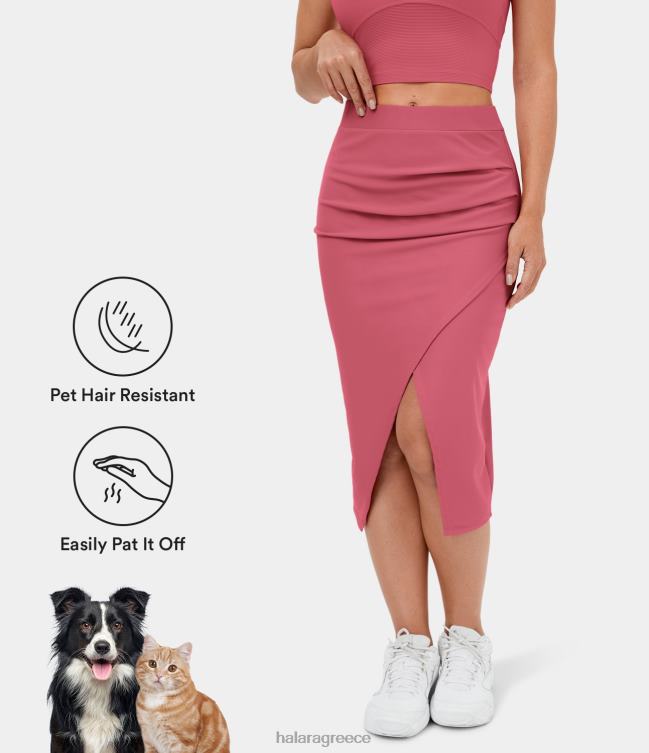 Patitoff flow ανθεκτικό τρίχωμα κατοικίδιων ζώων με σχιστό στρίφωμα bodycon midi casual φούστα γυναίκες Halara 4TH82751 είδη ένδυσης τριαντάφυλλο της ερήμου