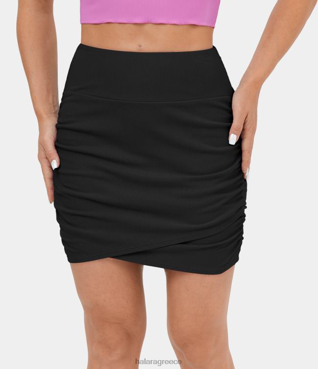 ριμπ πλεκτή ψηλόμεση bodycon μίνι ρουσφέ casual φούστα γυναίκες Halara 4TH82608 είδη ένδυσης μαύρος