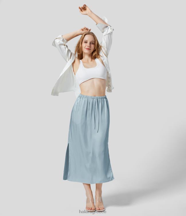 μεσαία πλάγια τσέπη με κορδόνι περίσφιξης, μοιρασμένη μίντι σατέν casual φούστα γυναίκες Halara 4TH82763 είδη ένδυσης πρωτότυπο
