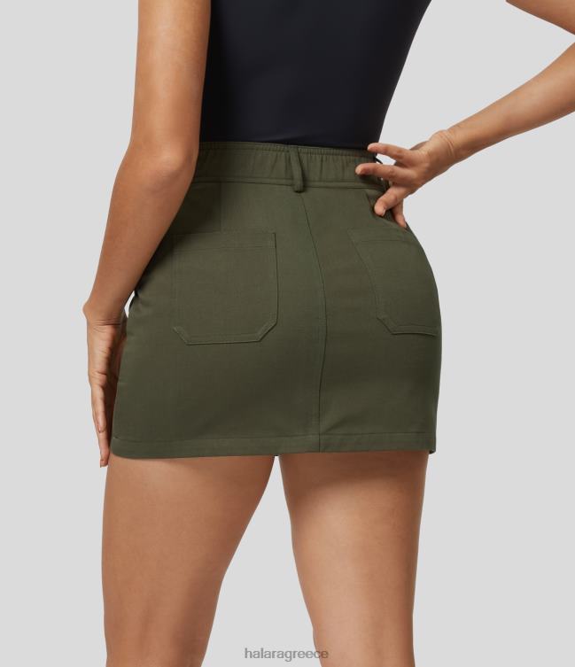 Μίνι ίσια casual βαμβακερή cargo φούστα με ψηλόμεσες πολλαπλές τσέπες γυναίκες Halara 4TH82254 είδη ένδυσης φουντουκιά ομίχλη πράσινο