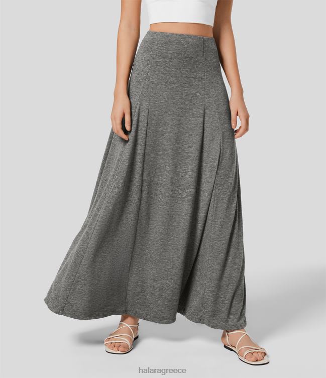 Ψηλόμεση φούστα με φερμουάρ στο πλάι, casual flare γυναίκες Halara 4TH82696 είδη ένδυσης αγαπητέ γκρι φλοράλ νήματα