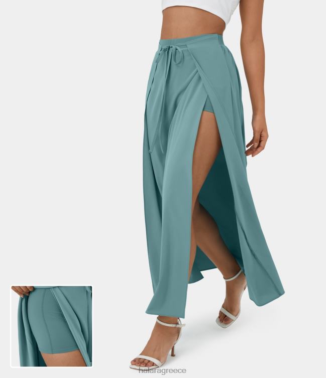 άνετη ψηλόμεση γραβάτα μπροστινή λεπτή σπαστή flowy 2 σε 1 maxi quick dry casual φούστα γυναίκες Halara 4TH82700 είδη ένδυσης ορυκτό μπλε