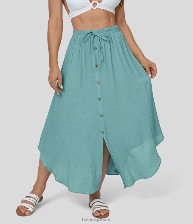 Φούστα με ψηλόμεσο κορδόνι περίσφιξης στο πλάι της τσέπης flowy midi casual γυναίκες Halara 4TH82702 είδη ένδυσης μπλε του Νείλου