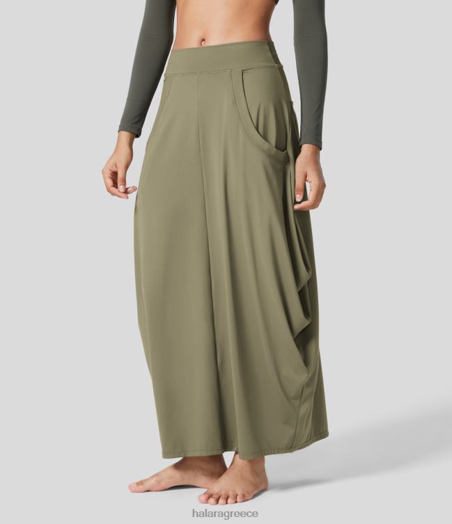 μεσαία φούστα με πολλές τσέπες στο πλάι ντραπέ maxi casual φαναράκι γυναίκες Halara 4TH82716 είδη ένδυσης μαραμένο πράσινο