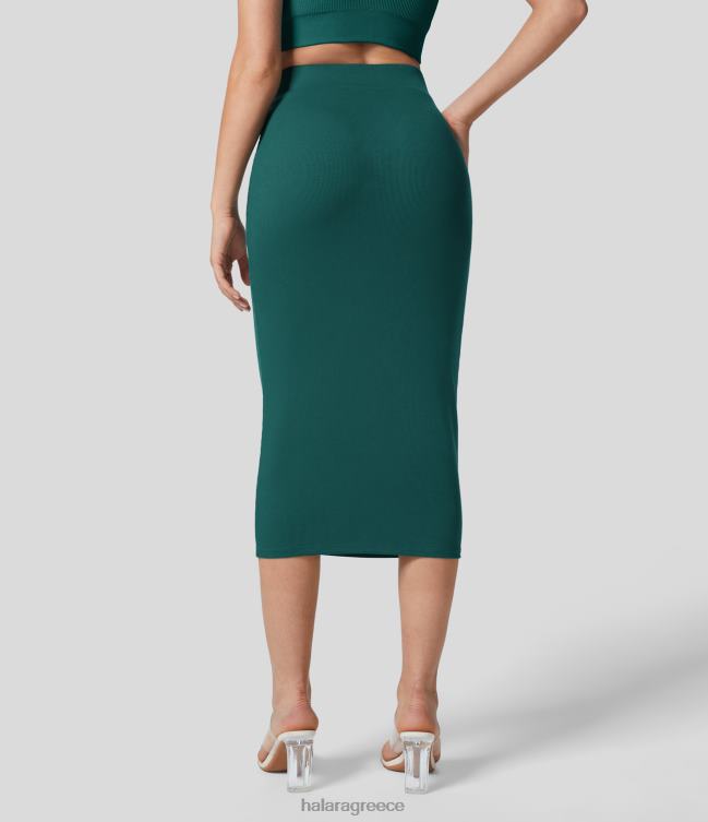midi casual φούστα με ραβδώσεις ψηλόμεσο bodycon γυναίκες Halara 4TH82712 είδη ένδυσης γαλαζοπράσινο