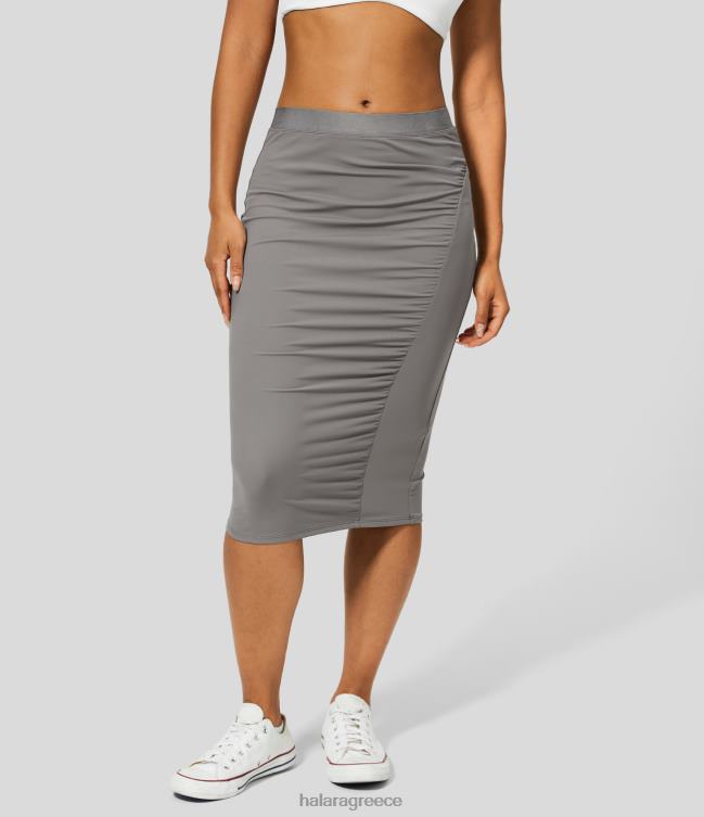 midi casual φούστα με ελαστική μέση με ρουτσέ bodycon γυναίκες Halara 4TH82739 είδη ένδυσης καμπαναριό γκρι