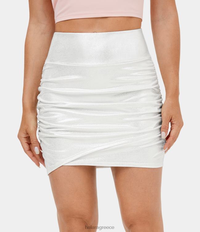 softlyzero ψεύτικο δέρμα ψηλόμεσο bodycon με τύπωμα μεμβράνης ελαστική casual φούστα 2 σε 1 γυναίκες Halara 4TH82587 είδη ένδυσης φωτεινό δέρμα που επιπλέει λευκό