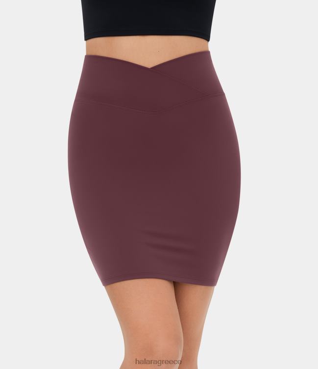 softlyzero βελούδινη ψηλόμεση crossover πίσω τσέπη bodycon μίνι casual φούστα γυναίκες Halara 4TH82578 είδη ένδυσης κόκκινο μαόνι