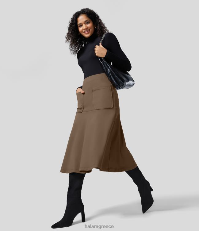 softlyzero eco ψηλόμεση τσέπη midi flare φούστα ψαροουράς γυναίκες Halara 4TH82764 είδη ένδυσης καστανοκόκκινο