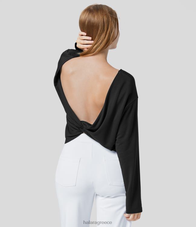 μακρυμάνικο στριφτό μασίφ φούτερ με λαιμόκοψη γυναίκες Halara 4TH822023 είδη ένδυσης μαύρος