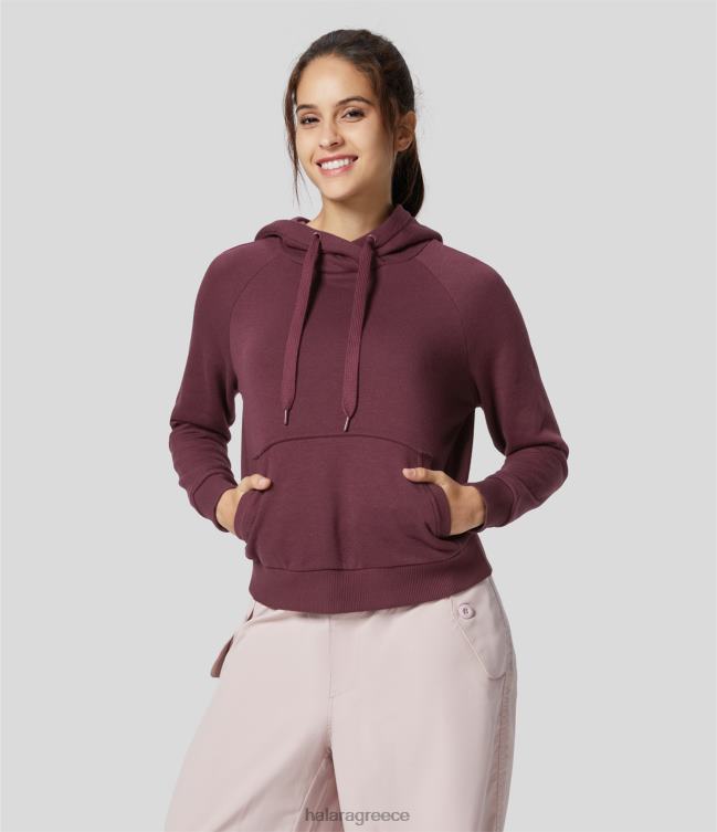 casual βαμβακερό φούτερ με κορδόνι περίσφιξης καγκουρό με τσέπη γυναίκες Halara 4TH821987 είδη ένδυσης κόκκινο μαόνι