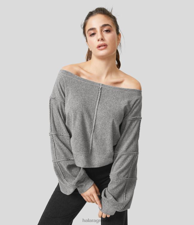 μανίκι επισκόπου ακατέργαστη περιποίηση casual φούτερ γυναίκες Halara 4TH821999 είδη ένδυσης σκούρο στίγματα γκρι