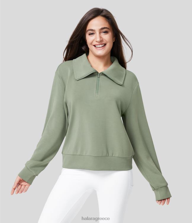 casual φούτερ με μισό φερμουάρ με γιακά γυναίκες Halara 4TH822011 είδη ένδυσης σπαράγγι