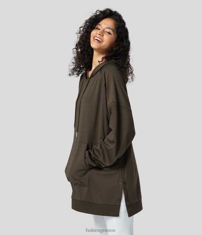 με ραβδώσεις με κουκούλα ρεγκλάν μανίκι καγκουρό τσέπη με σπαστό κουμπί κουμπωτό μεγάλου μεγέθους casual φούτερ γυναίκες Halara 4TH822012 είδη ένδυσης delicioso