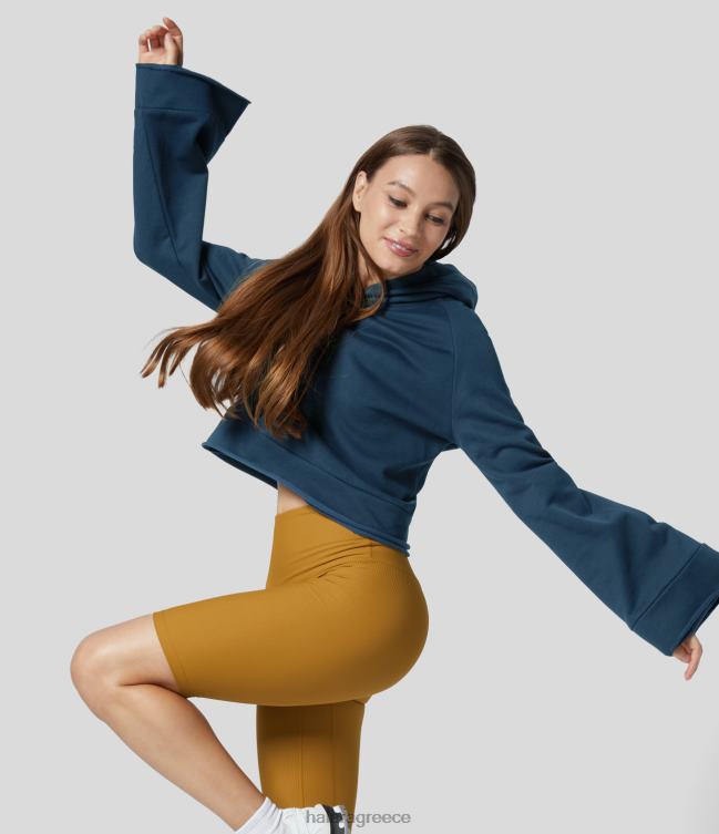 casual βαμβακερό φούτερ με κουκούλα flounce μανίκι γυναίκες Halara 4TH822024 είδη ένδυσης μπλε μαγιόλικα