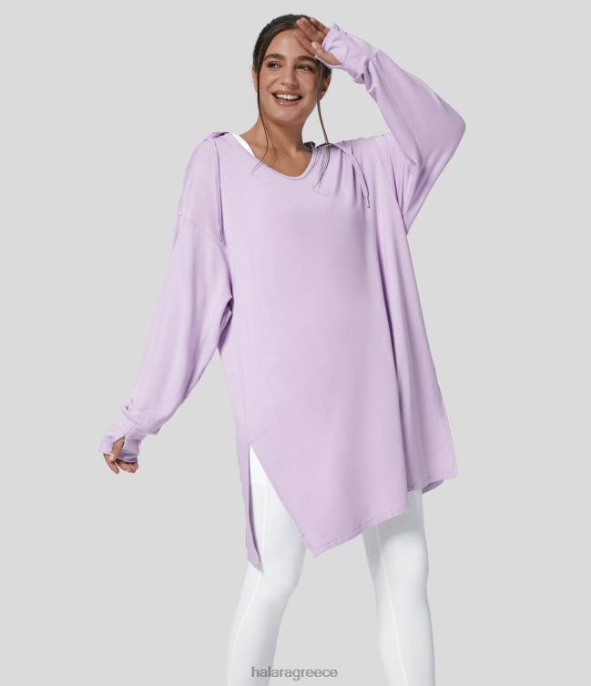 casual φούτερ με κουκούλα v λαιμό και κορδόνι για τον αντίχειρα με σπαστό παραγάδι γυναίκες Halara 4TH821982 είδη ένδυσης ομιχλώδες μωβ