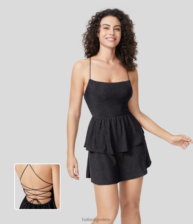 Μίνι μεταλλικό φόρεμα πάρτι χωρίς πλάτη με κορδόνι γυναίκες Halara 4TH821060 είδη ένδυσης γκλίτερ μαύρο μπλε