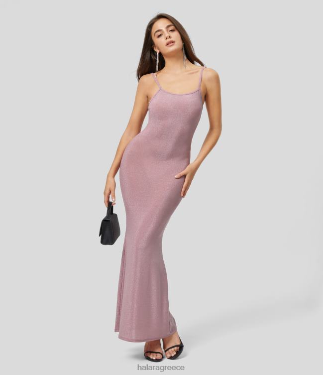 Διαφανές εξώπλατο ρυθμιζόμενο λουράκι bodycon μεταλλικό maxi slip party φόρεμα γυναίκες Halara 4TH821122 είδη ένδυσης γκλίτερ βερίκοκο ροζ