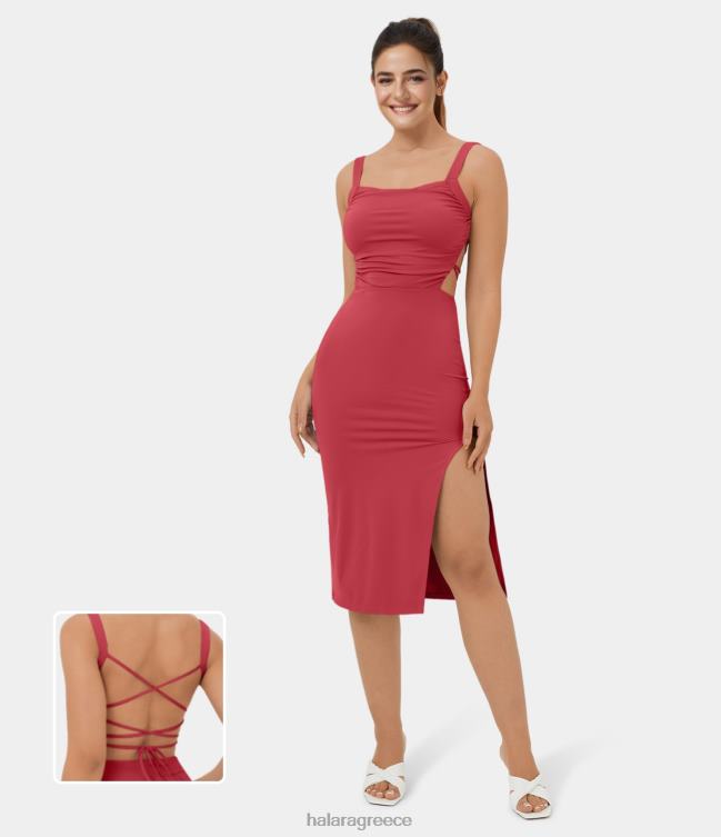 ρουχι εξώπλατο σταυρωτό φόρεμα με δαντέλα με σχιστό bodycon midi casual γυναίκες Halara 4TH821081 είδη ένδυσης χειμωνιάτικο