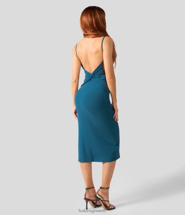ριμπ πλεκτό εξώπλατο στριφτό bodycon midi casual φόρεμα γυναίκες Halara 4TH821106 είδη ένδυσης βαθιά κατάδυση
