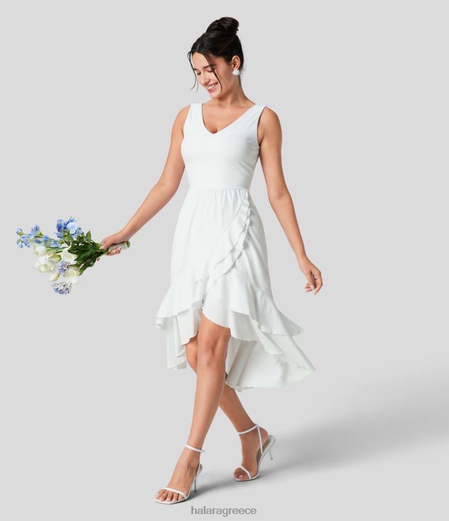 breezeful v λαιμό εξώπλατο κομμένο στο πλάι τσέπη πτυχωτό βολάν fluy quick dry midi παράνυμφο και νυφικό γυναίκες Halara 4TH821225 είδη ένδυσης άσπρο