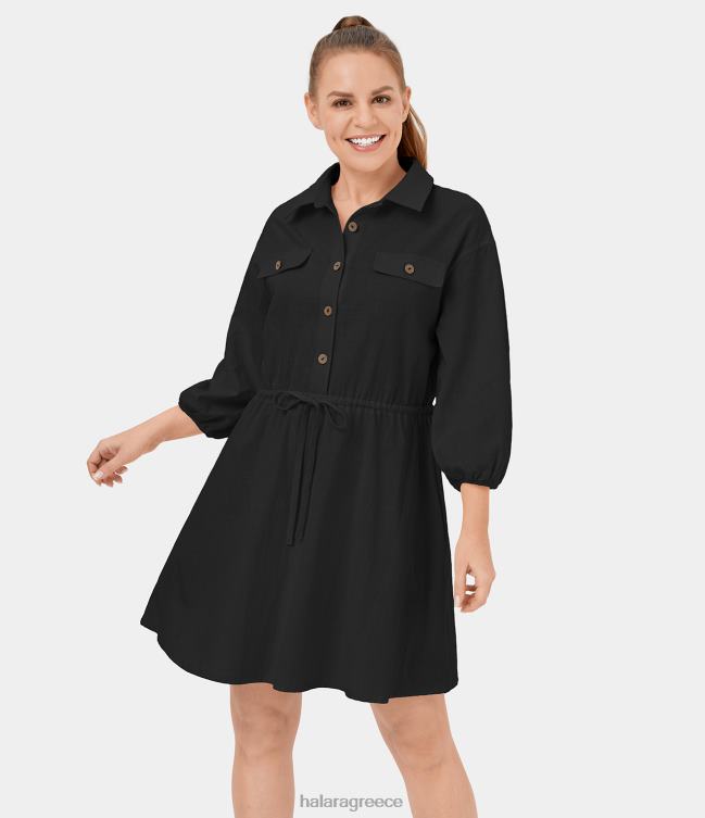 Μίνι casual βαμβακερό φόρεμα με γιακά επισκοπικό μανίκι με κορδόνι περίσφιξης γυναίκες Halara 4TH821072 είδη ένδυσης πρωτότυπο