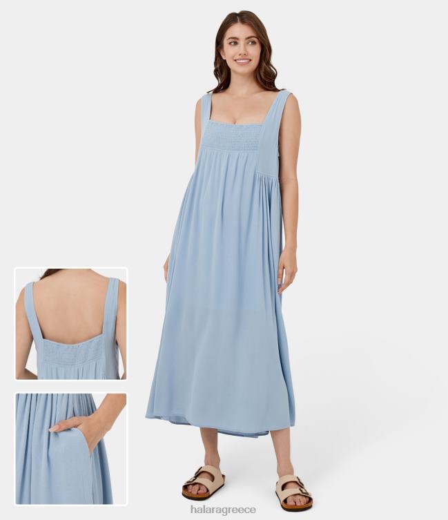 τετράγωνη λαιμόκοψη, αμάνικο, εξώπλατο φόρεμα με λεπτή πλαϊνή τσέπη, casual βαμβακερό φόρεμα γυναίκες Halara 4TH821241 είδη ένδυσης ο άγγελος πέφτει