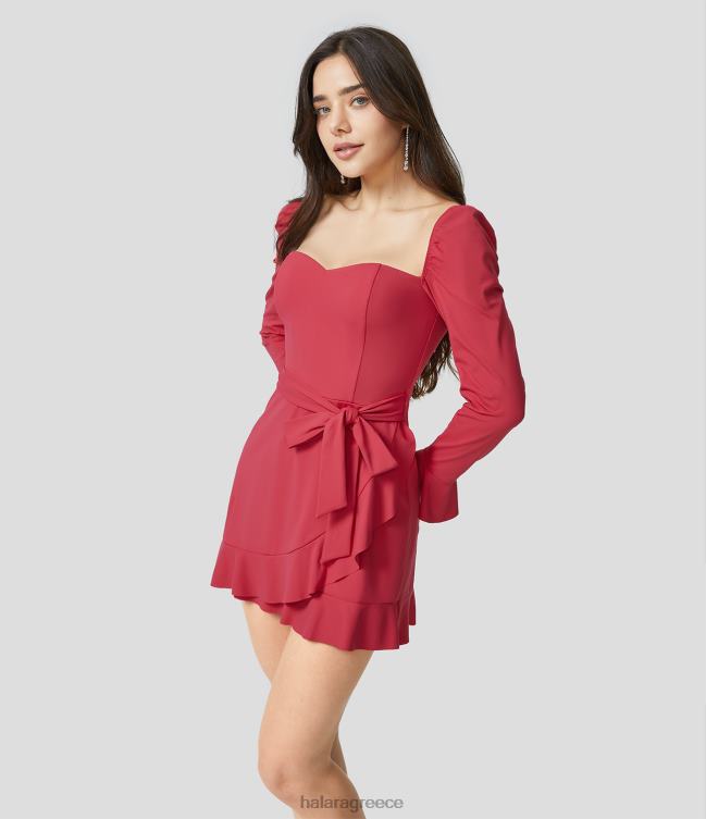 γλυκιά μου λαιμόκοψη μανίκι γραβάτα στο πλάι βολάν στρίφωμα casual μίνι φόρεμα γυναίκες Halara 4TH82989 είδη ένδυσης χειμωνιάτικο