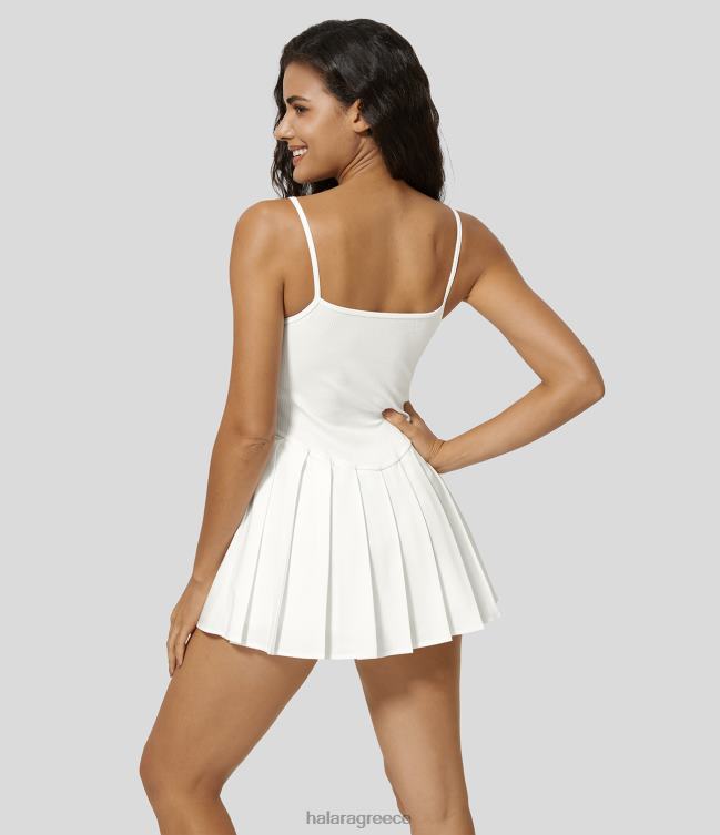 Μίνι casual slip φόρεμα εξώπλατο πλισέ με πλεκτό κουμπί γυναίκες Halara 4TH821071 είδη ένδυσης άσπρο