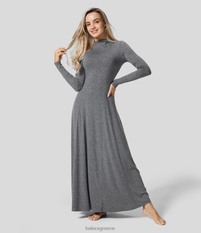 μακρυμάνικο flare μάξι casual λαιμόκοψη γυναίκες Halara 4TH821177 είδη ένδυσης αγαπητέ γκρι φλοράλ νήματα