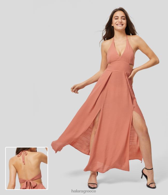 βαθύ λαιμό ασβεστοκονίαμα χωρίς πλάτη γραβάτα πίσω κομμένο σχισμένο στρίφωμα flowy maxi casual φόρεμα γυναίκες Halara 4TH821155 είδη ένδυσης ανατέλλοντος ήλιος πορτοκαλί