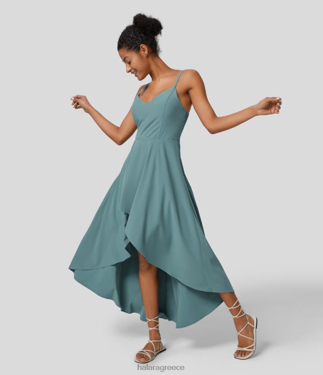 άνετο ρυθμιζόμενο λουράκι εξώπλατο φερμουάρ με αόρατο φερμουάρ ψηλό χαμηλό ρέον γρήγορο στέγνωμα maxi slip resort φόρεμα γυναίκες Halara 4TH821162 είδη ένδυσης πέτρινο μπλε