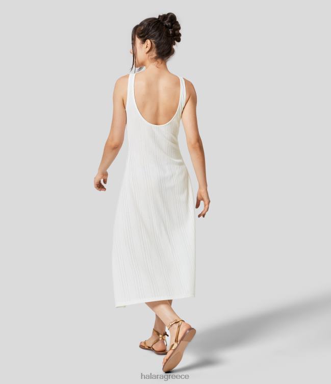 midi casual αμάνικο φόρεμα με ριμπ πλεκτό λαιμό με κορδόνι περίσφιξης γυναίκες Halara 4TH821228 είδη ένδυσης άσπρο