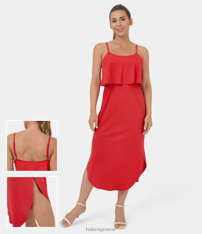 midi casual slip φόρεμα χωρίς μανίκια με κυρτό στρίφωμα γυναίκες Halara 4TH821231 είδη ένδυσης ντομάτα