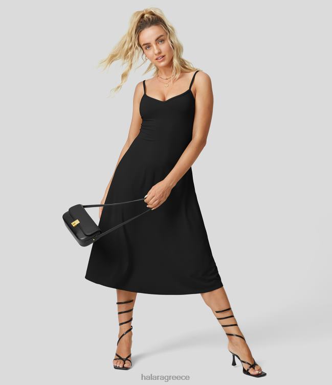 midi casual slip εξώπλατο φόρεμα με λαιμό γυναίκες Halara 4TH821244 είδη ένδυσης μαύρος