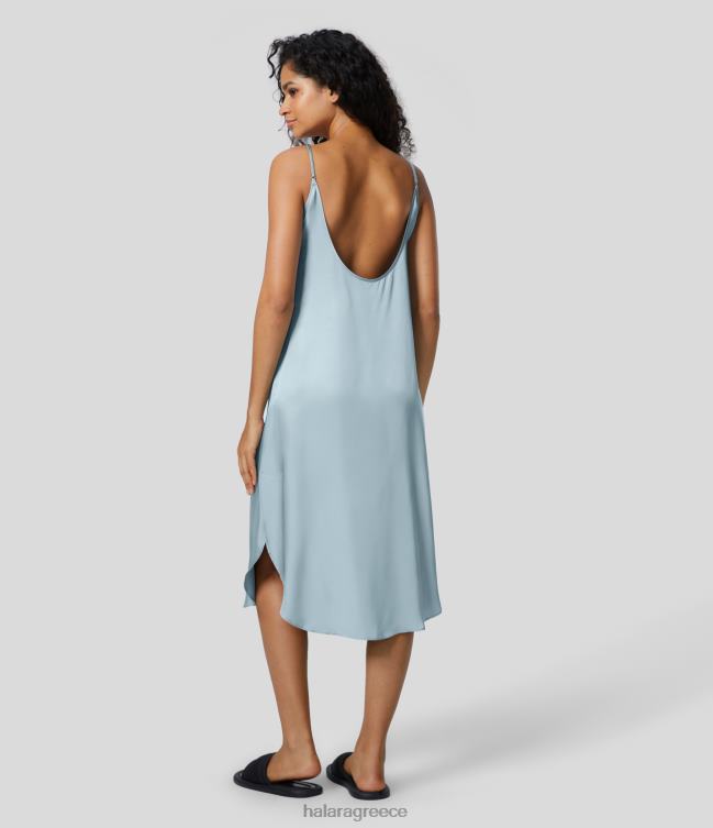midi casual slip φόρεμα με κυρτό στρίφωμα με εξώπλατο σατέν γυναίκες Halara 4TH821248 είδη ένδυσης στερλίνα μπλε