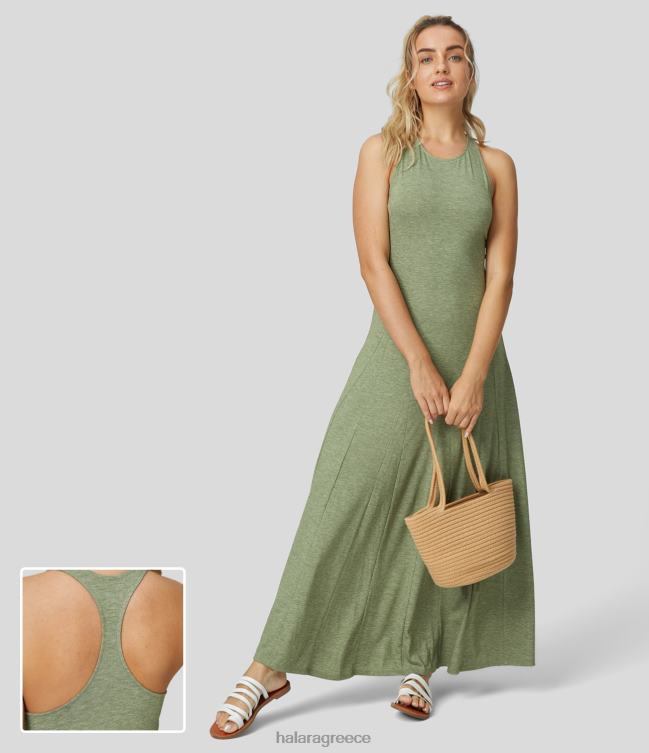 αμάνικο εξώπλατο φόρεμα racerback flowy maxi casual γυναίκες Halara 4TH821164 είδη ένδυσης ανοιχτό πράσινο floral νήμα