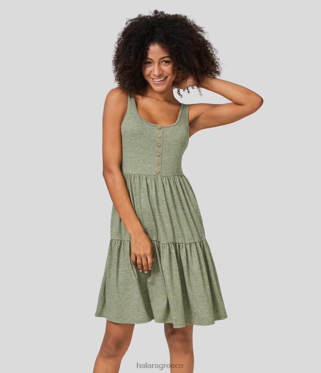 Μίνι φόρεμα resort με βολάν με βολάν με κουμπιά χωρίς πλάτη γυναίκες Halara 4TH82981 είδη ένδυσης ανοιχτό πράσινο floral νήμα