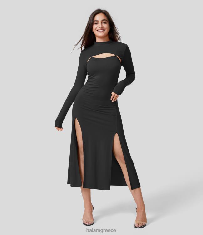 Ρυθμιζόμενο λουράκι με χωριστό στρίφωμα συμπαγές slip midi casual φόρεμα & cropped μακρυμάνικο μπλουζάκι γυναίκες Halara 4TH821235 είδη ένδυσης πρωτότυπο