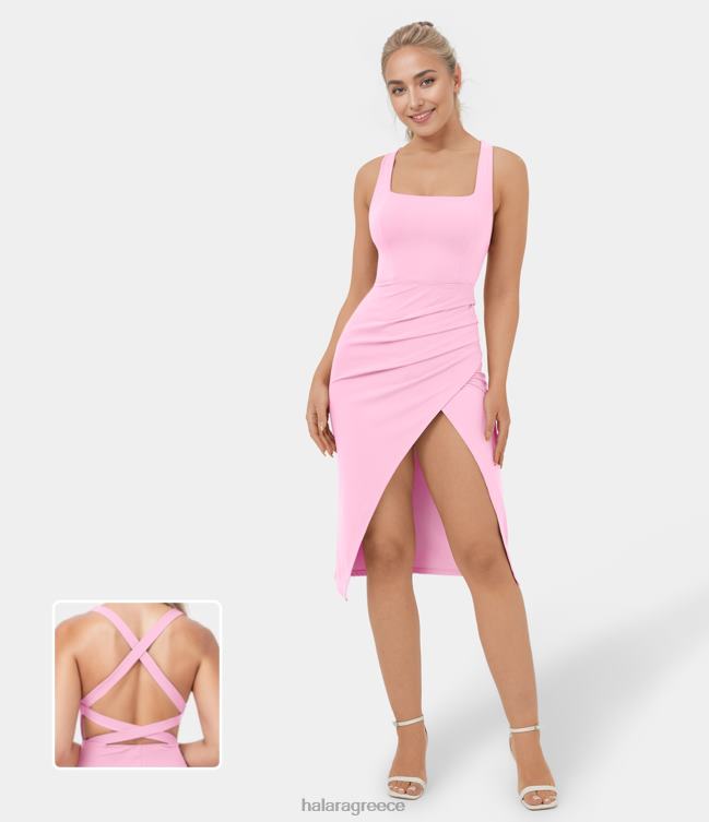 softlyzero αέρινο ρουσφέτι σπαστό ασύμμετρο εξώπλατο σταυρωτό bodycon midi δροσερό casual φόρεμα γυναίκες Halara 4TH821098 είδη ένδυσης ανθοδέσμη