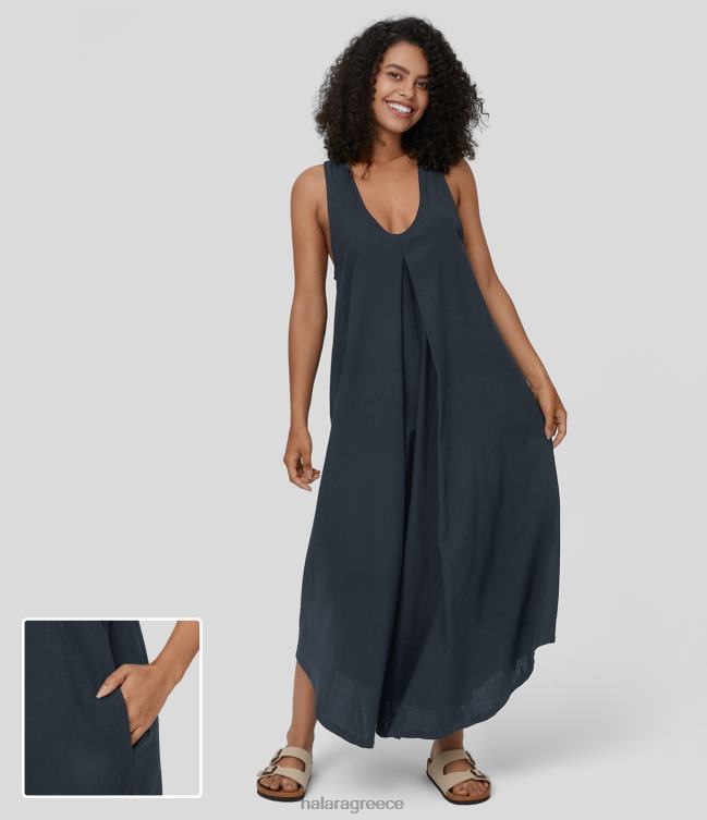 u αμάνικο, πλαϊνή τσέπη, αμάνικο, casual βαμβακερό φόρεμα γυναίκες Halara 4TH821207 είδη ένδυσης ΟΛΙΚΗ εκλιψη