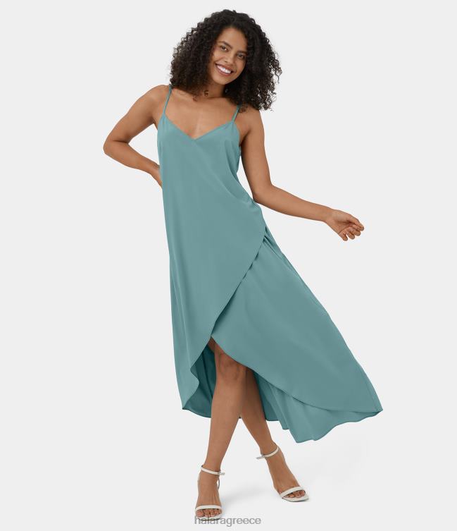 άνετο ρυθμιζόμενο λουράκι v λαιμό εξώπλατο v πλάτη ασύμμετρο crossover στρίφωμα flowy maxi quick dry casual φόρεμα γυναίκες Halara 4TH821167 είδη ένδυσης ορυκτό μπλε